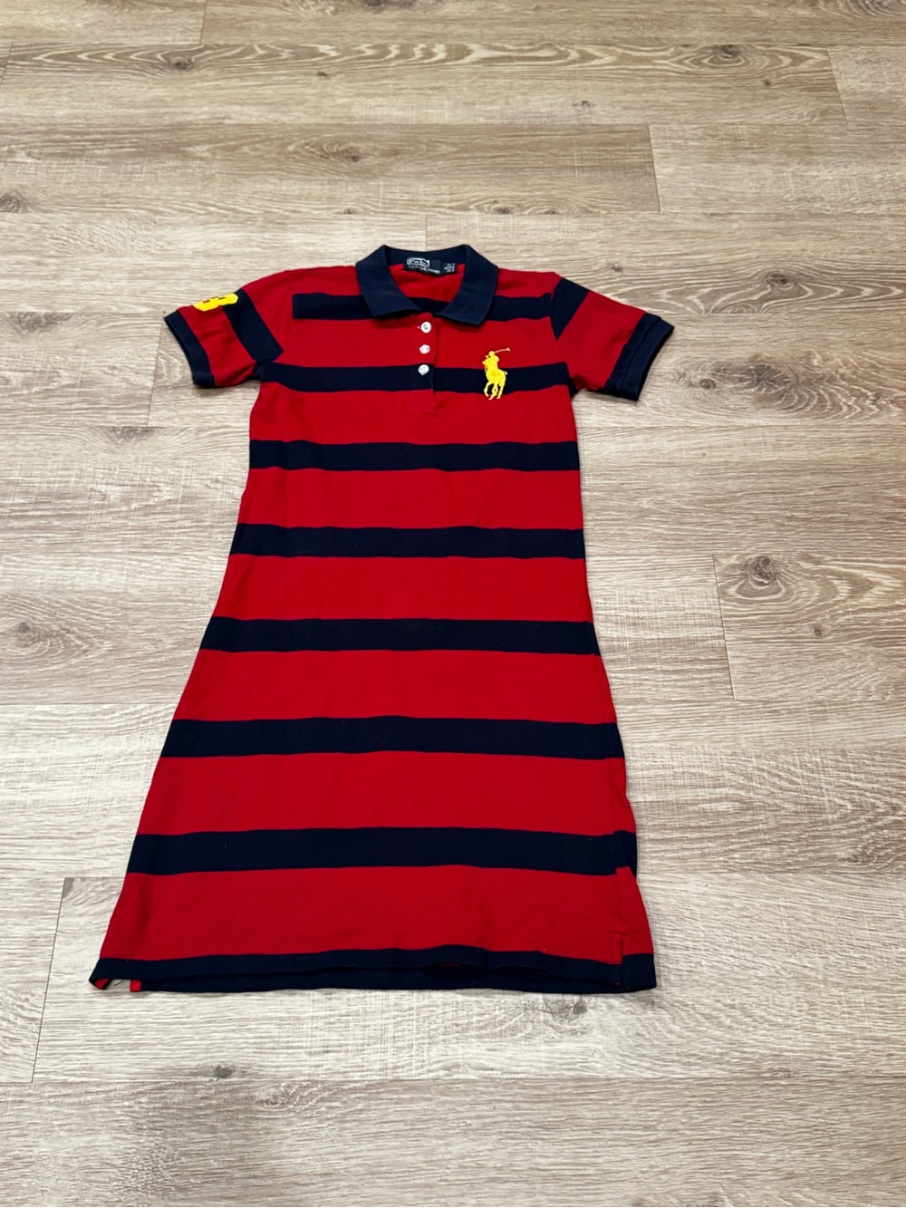 Polo Ralph Lauren Girls Large Big Pony Striped Polo Dress Red Navy Yellow